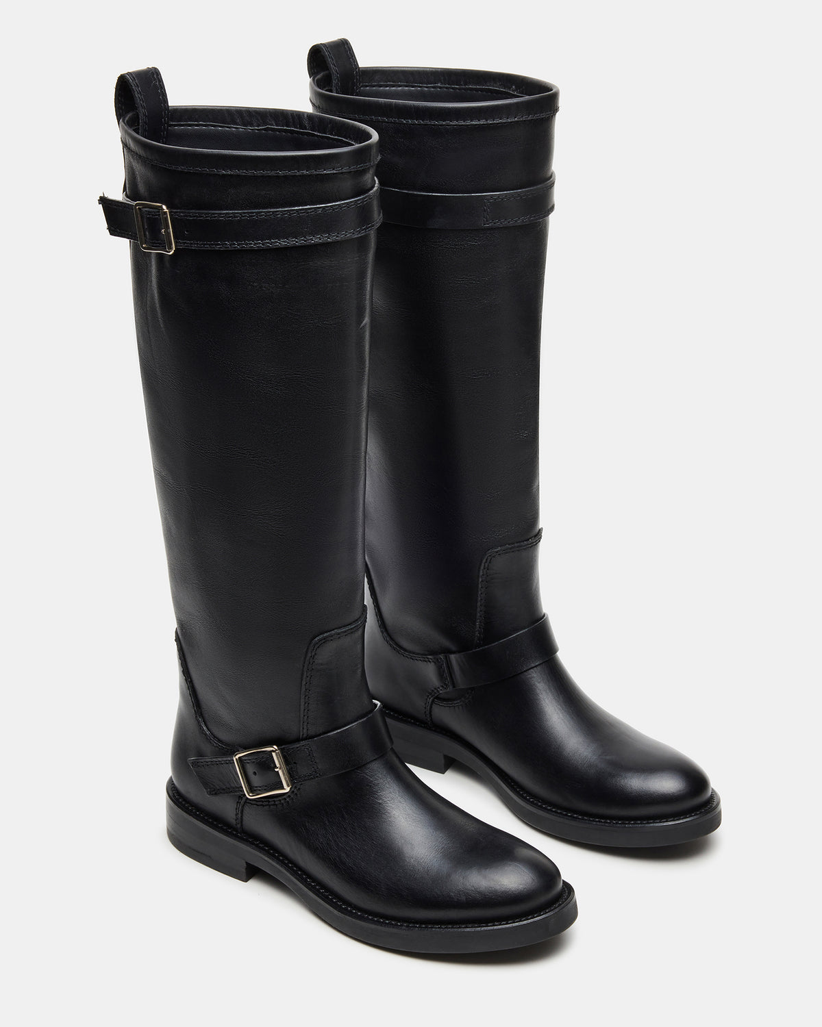 SADY Black Leather Knee-High Rounded Toe Women's Boot - Steve Madden