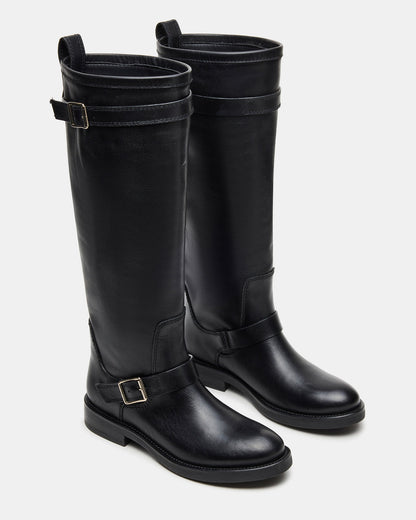 SADY Black Leather Knee-High Rounded Toe Women's Boot - Steve Madden