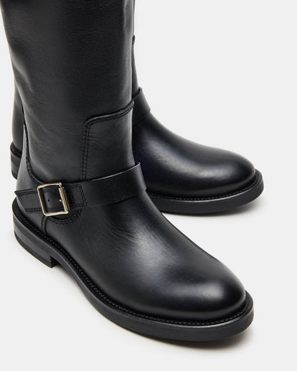 SADY Black Leather Knee-High Rounded Toe Women's Boot - Steve Madden