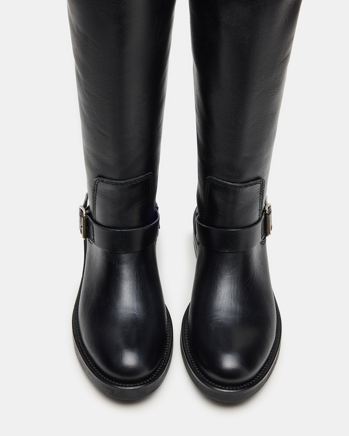 SADY Black Leather Knee-High Rounded Toe Women's Boot - Steve Madden