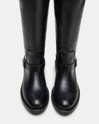 SADY Black Leather Knee-High Rounded Toe Women's Boot - Steve Madden