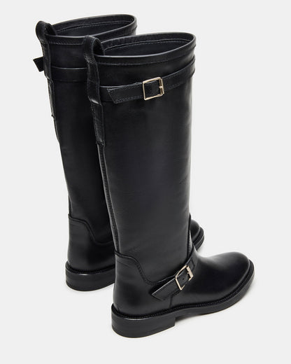 SADY Black Leather Knee-High Rounded Toe Women's Boot - Steve Madden