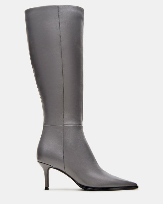 LINGO Grey Leather Pointed-Toe Knee-High Women's Boot - Steve Madden