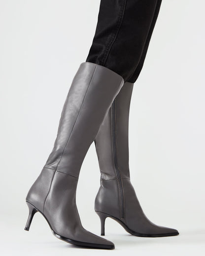 LINGO Grey Leather Pointed-Toe Knee-High Women's Boot - Steve Madden