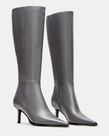 LINGO Grey Leather Pointed-Toe Knee-High Women's Boot - Steve Madden