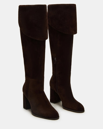 WINSLET Brown Suede Knee-High Block Heel Women's Boot - Steve Madden