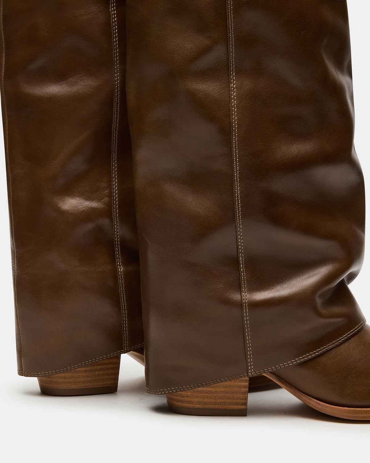 WINNICK Olive Leather Knee-High Cuffed Fold-Over Block Heel Women's Boot - Steve Madden