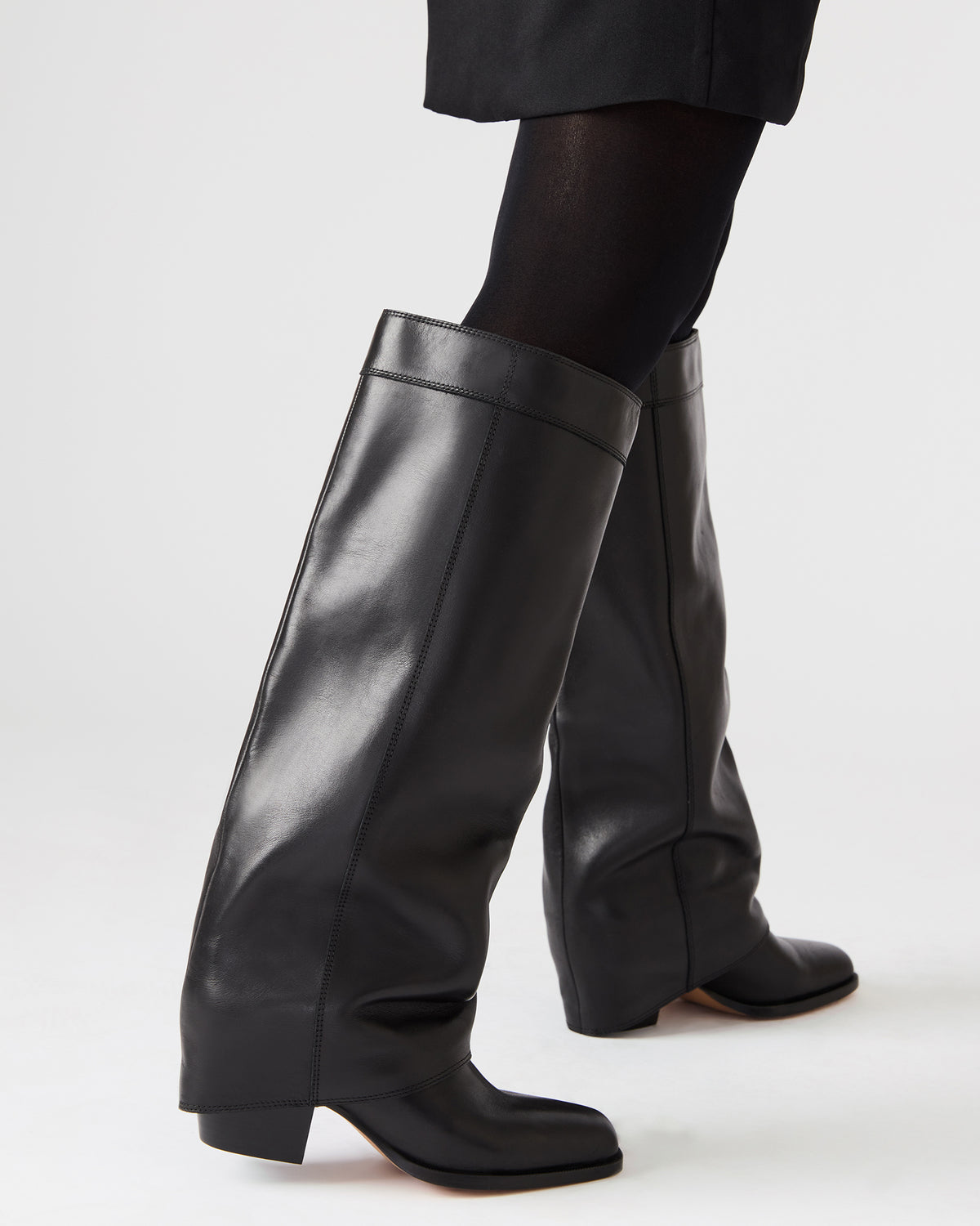 WINNICK Olive Leather Knee-High Cuffed Fold-Over Block Heel Women's Boot - Steve Madden