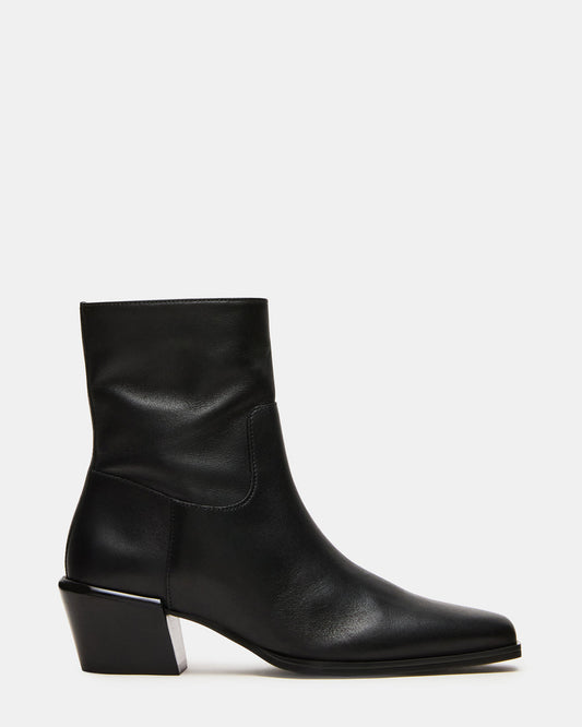 DANEY Black Leather Square-Toe Women's Ankle Boot - Steve Madden