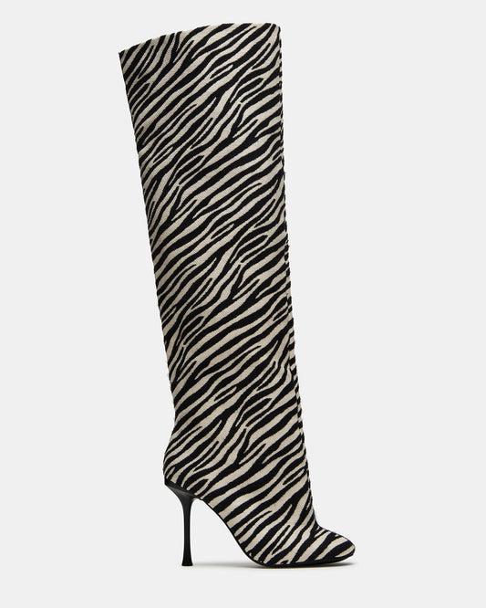 ALLURING Zebra Over-The-Knee Square-Toe Heeled Women's Boot - Steve Madden