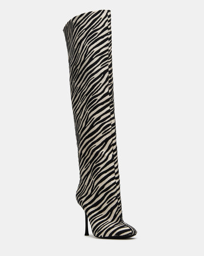ALLURING Zebra Over-The-Knee Square-Toe Heeled Women's Boot - Steve Madden