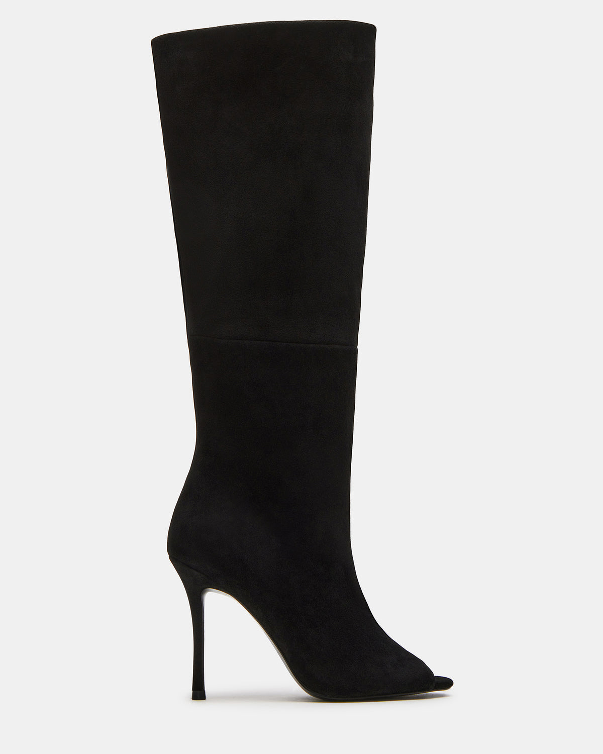 PEGGIE Black Suede Stiletto Heel Peep Toe Women's Boots - Steve Madden