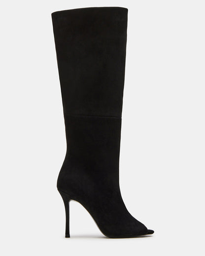 PEGGIE Black Suede Stiletto Heel Peep Toe Women's Boots - Steve Madden
