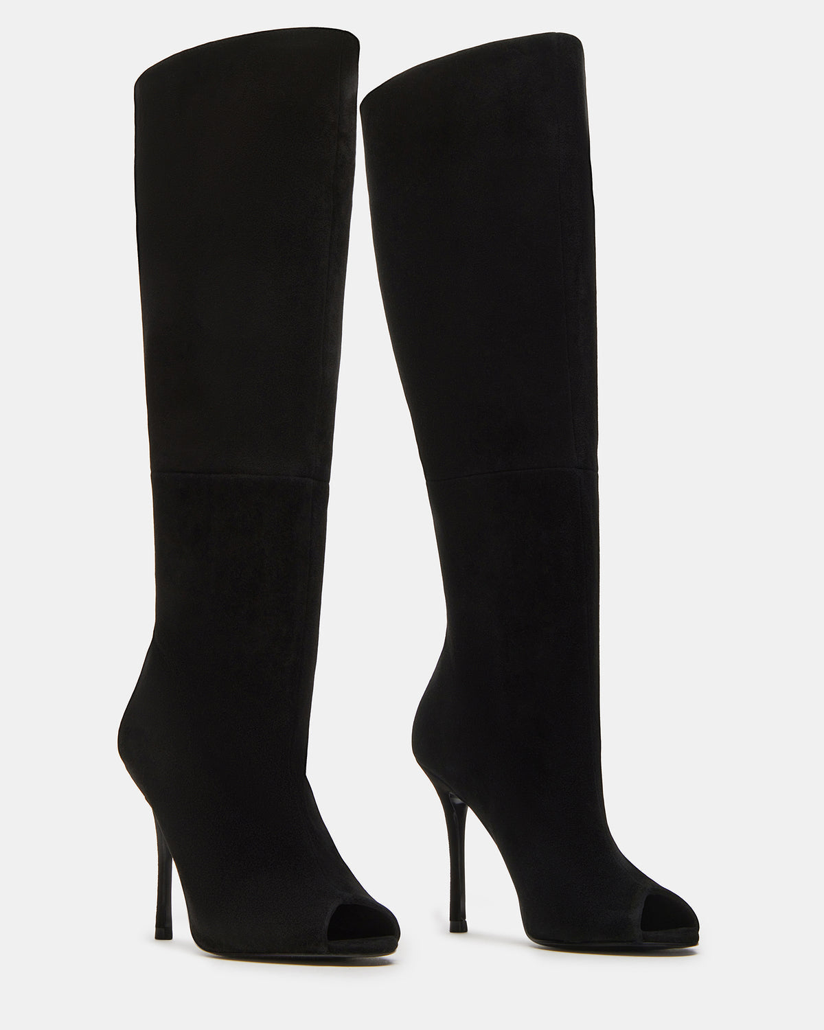 PEGGIE Black Suede Stiletto Heel Peep Toe Women's Boots - Steve Madden