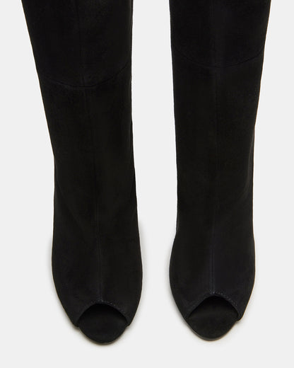 PEGGIE Black Suede Stiletto Heel Peep Toe Women's Boots - Steve Madden