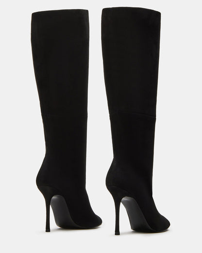 PEGGIE Black Suede Stiletto Heel Peep Toe Women's Boots - Steve Madden