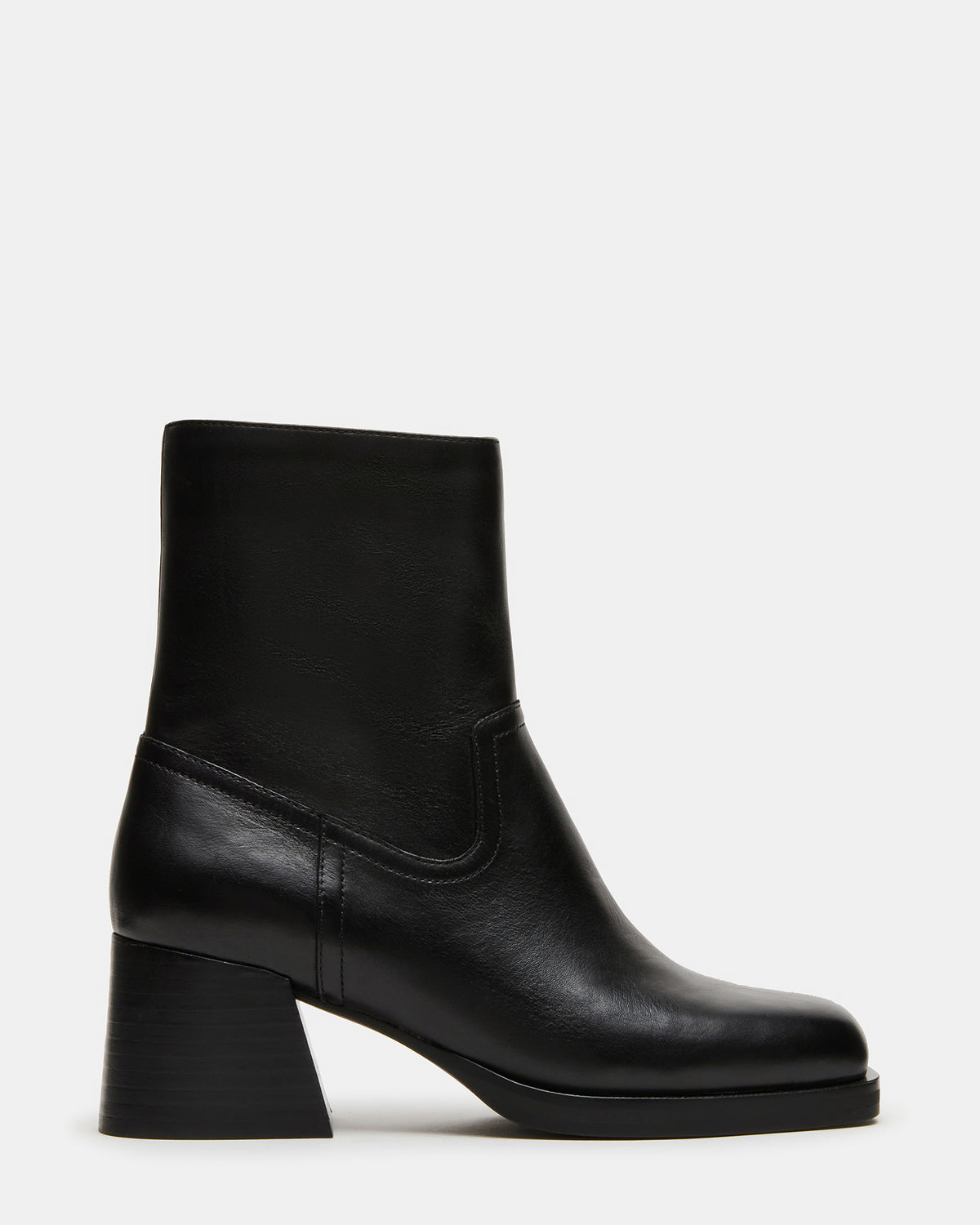 LATCHES Black Leather Square-Toe Block Heel Women's Ankle Boot - Steve Madden