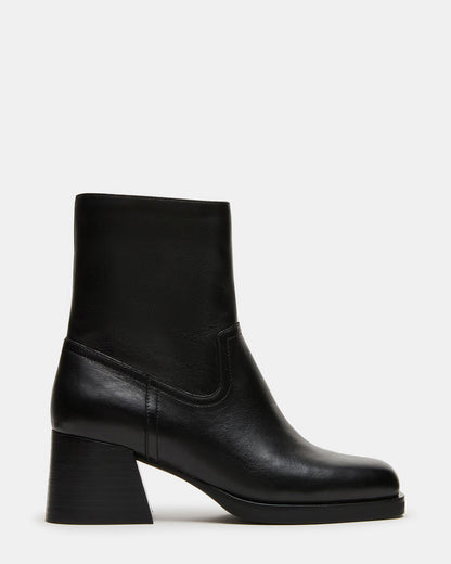LATCHES Black Leather Square-Toe Block Heel Women's Ankle Boot - Steve Madden