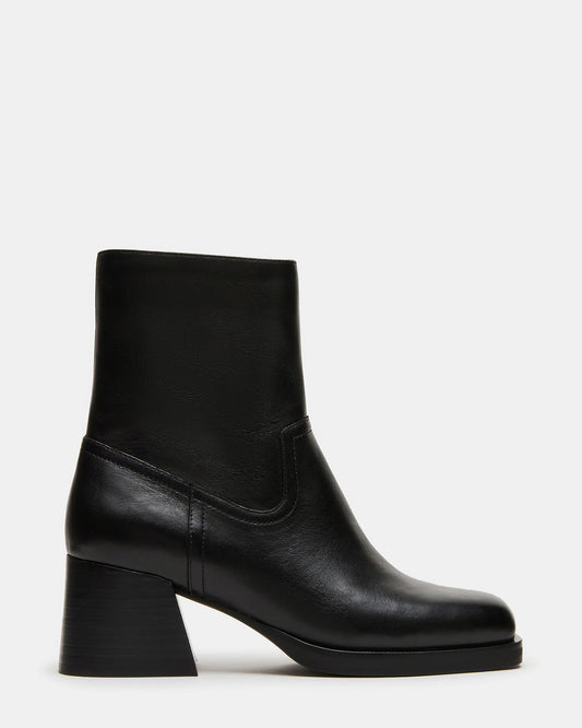 LATCHES Black Leather Square-Toe Block Heel Women's Ankle Boot - Steve Madden