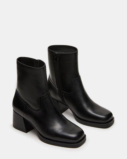 LATCHES Black Leather Square-Toe Block Heel Women's Ankle Boot - Steve Madden