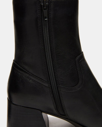 LATCHES Black Leather Square-Toe Block Heel Women's Ankle Boot - Steve Madden