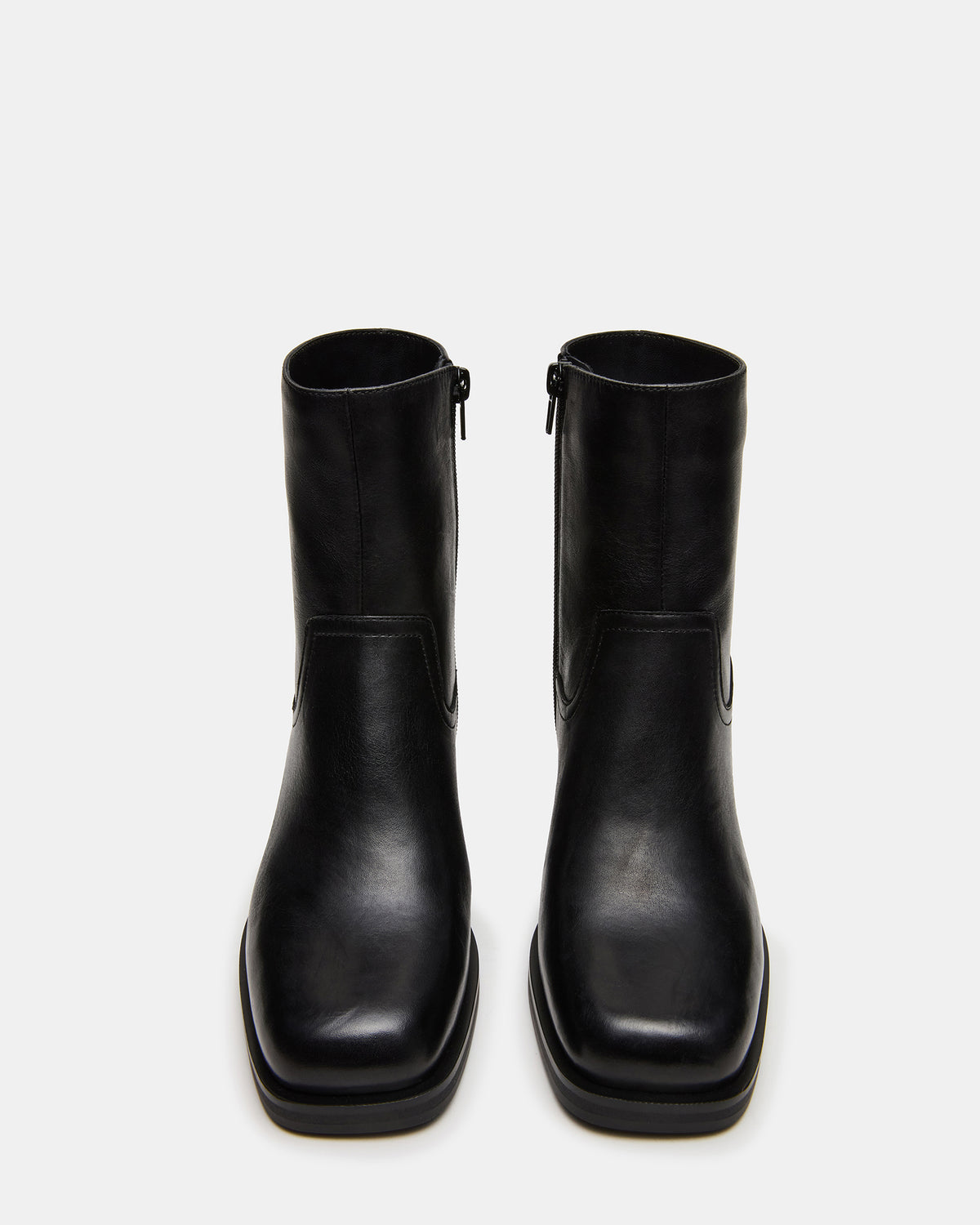 LATCHES Black Leather Square-Toe Block Heel Women's Ankle Boot - Steve Madden