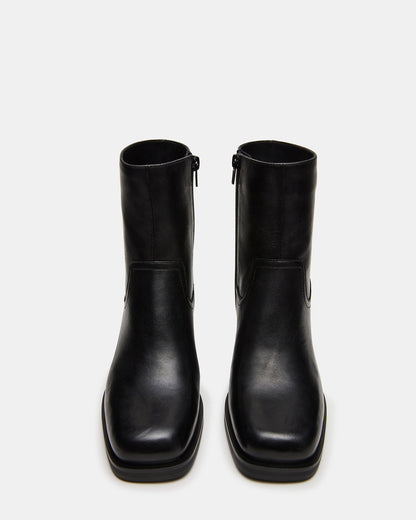 LATCHES Black Leather Square-Toe Block Heel Women's Ankle Boot - Steve Madden