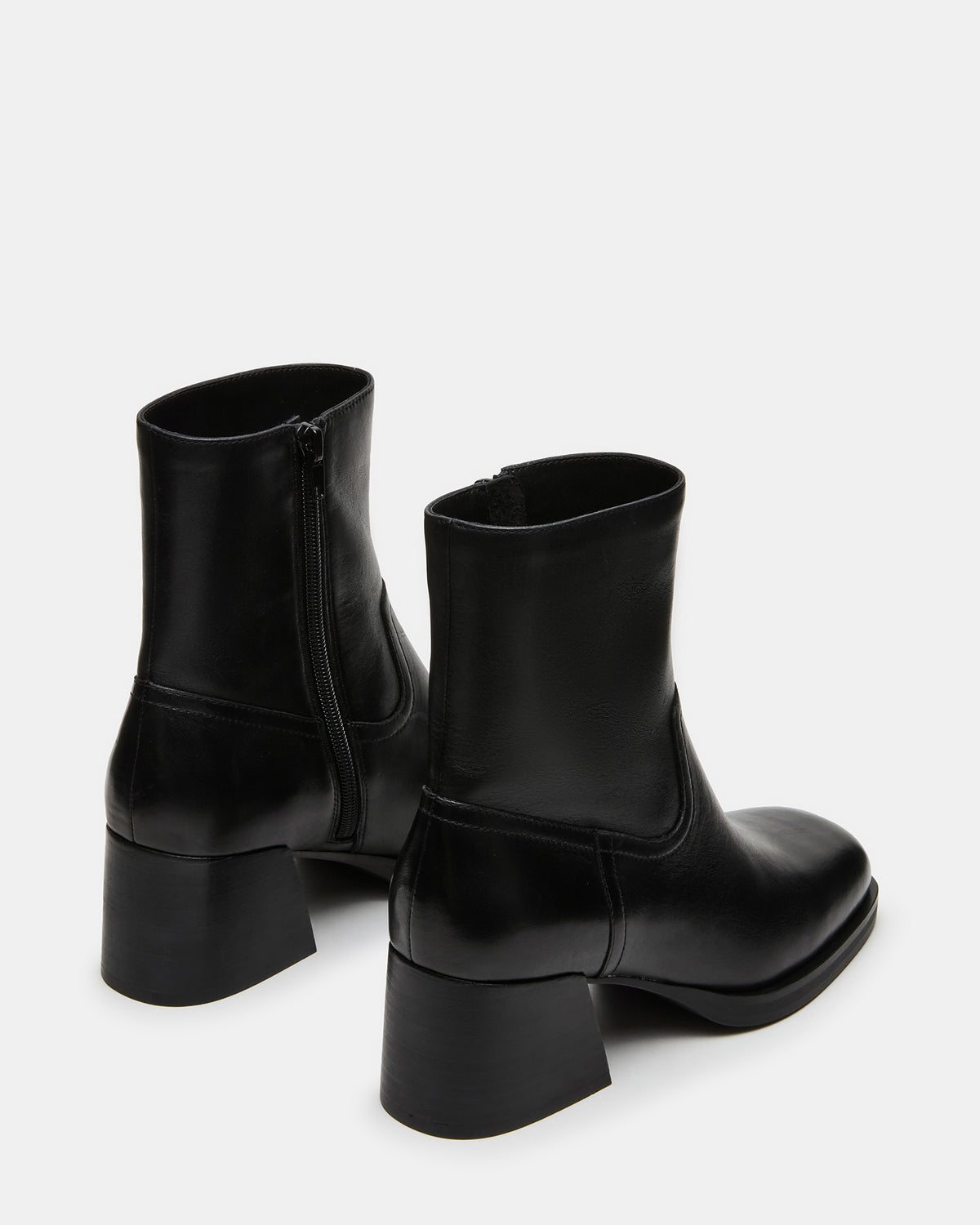 LATCHES Black Leather Square-Toe Block Heel Women's Ankle Boot - Steve Madden