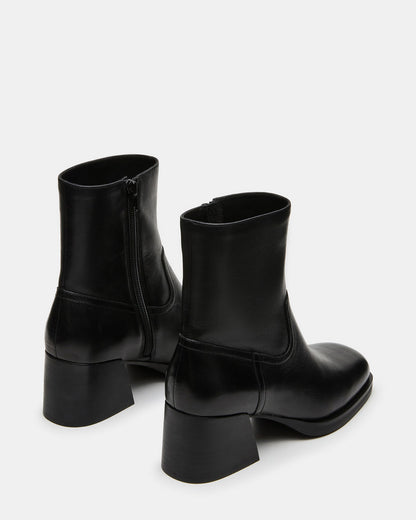 LATCHES Black Leather Square-Toe Block Heel Women's Ankle Boot - Steve Madden