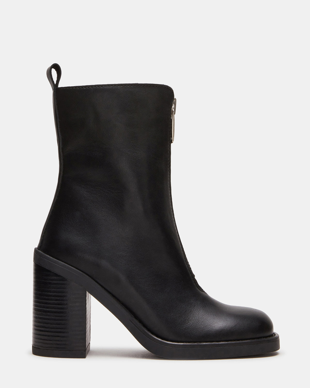 DECLAN Black Leather Block Heeled Ankle Boot | Women's Booties - Steve Madden