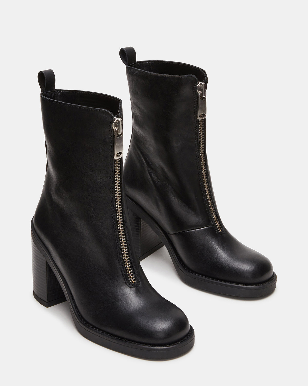 DECLAN Black Leather Block Heeled Ankle Boot | Women's Booties - Steve Madden
