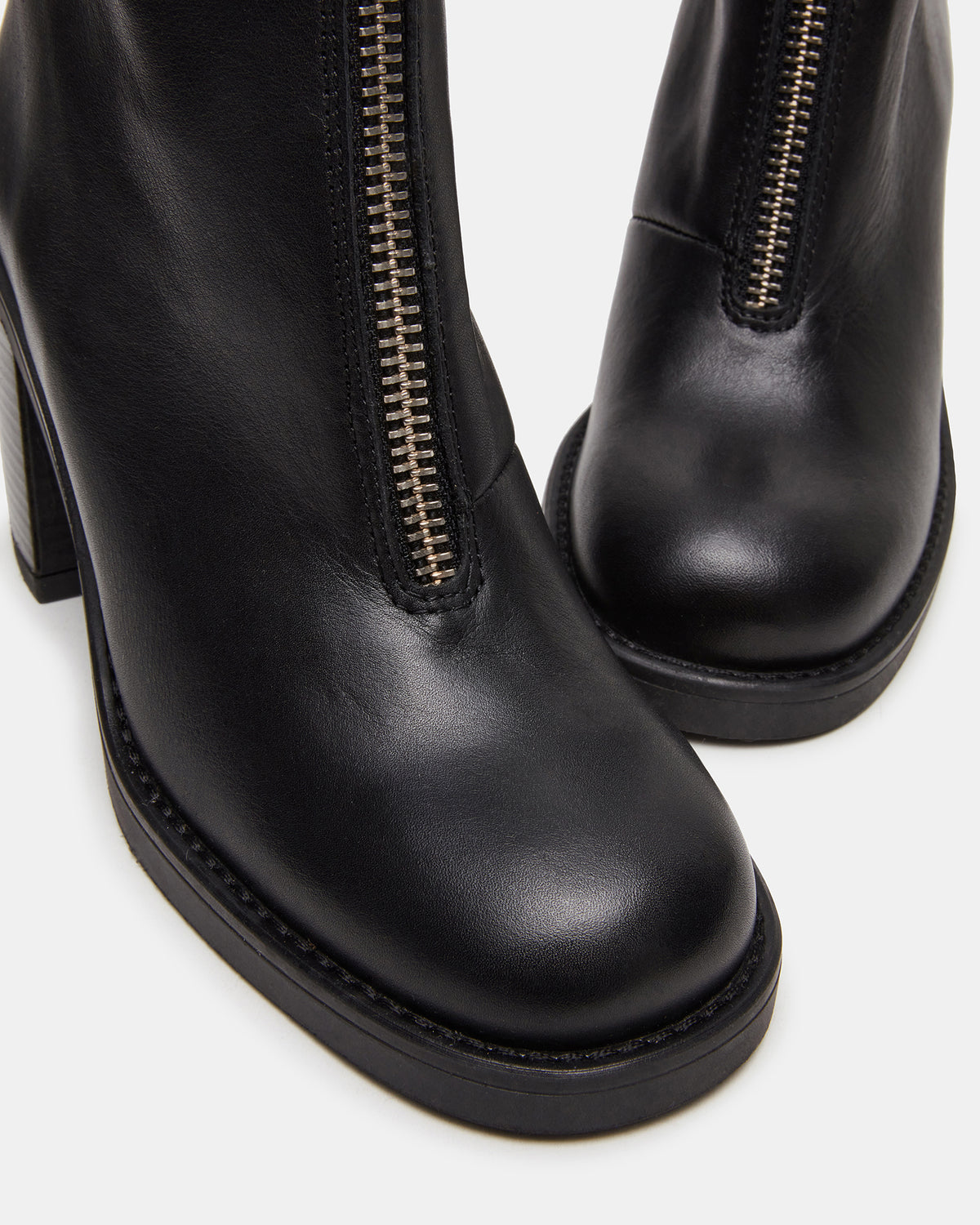 DECLAN Black Leather Block Heeled Ankle Boot | Women's Booties - Steve Madden