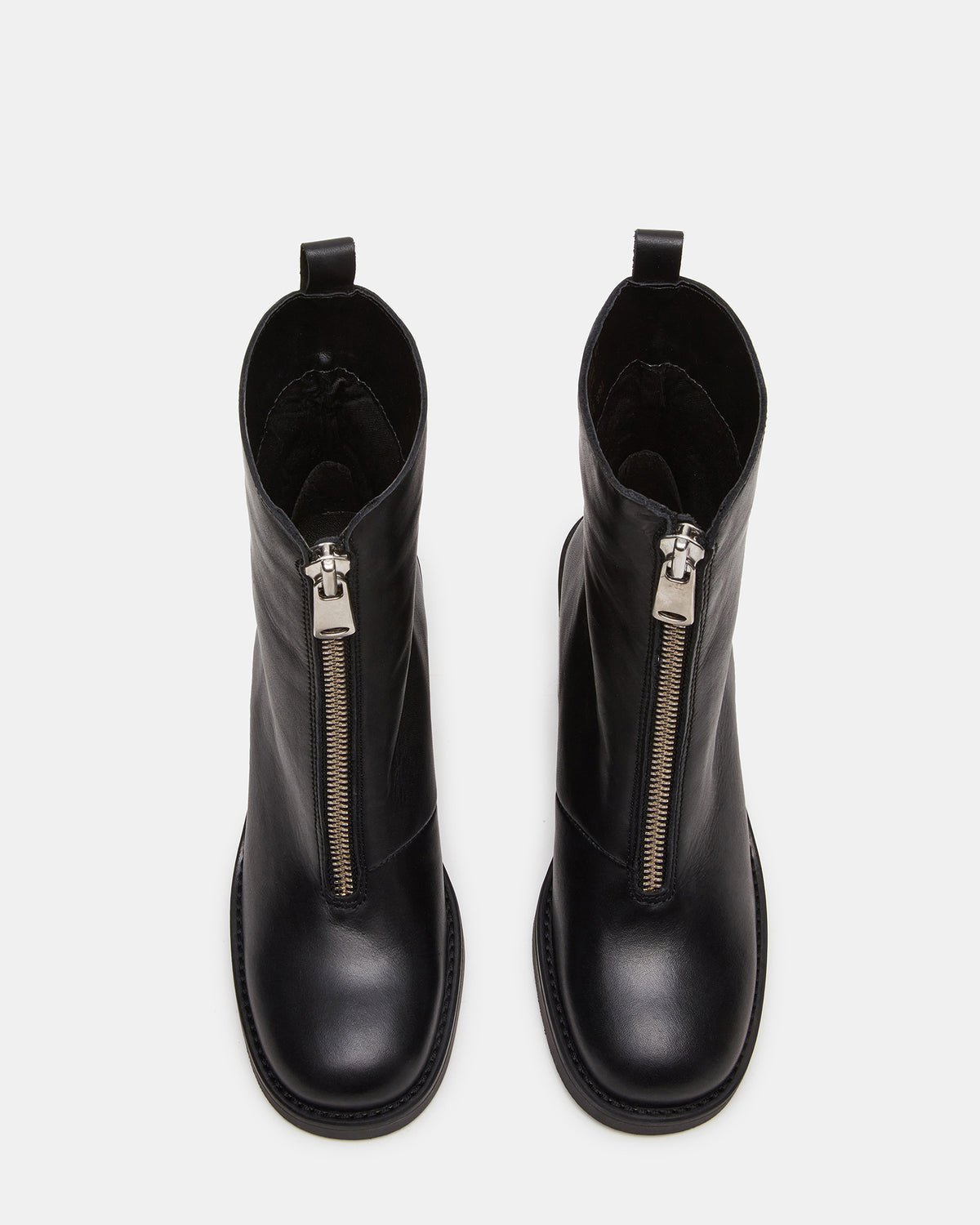 DECLAN Black Leather Block Heeled Ankle Boot | Women's Booties - Steve Madden