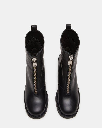 DECLAN Black Leather Block Heeled Ankle Boot | Women's Booties - Steve Madden
