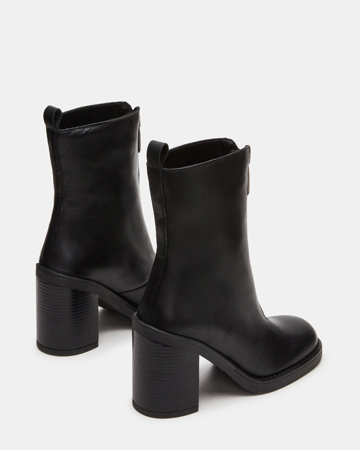 DECLAN Black Leather Block Heeled Ankle Boot | Women's Booties - Steve Madden
