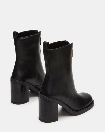 DECLAN Black Leather Block Heeled Ankle Boot | Women's Booties - Steve Madden