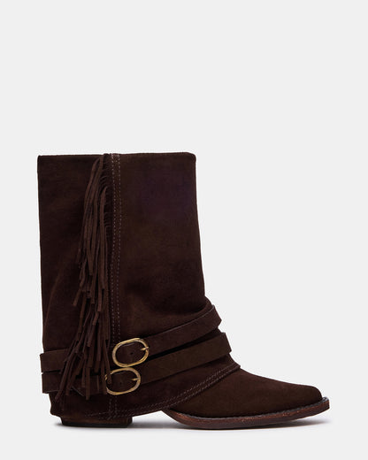 ANSEL Brown Suede Pointed-Toe Fold-Over Cuffed Women's Ankle Boot - Steve Madden