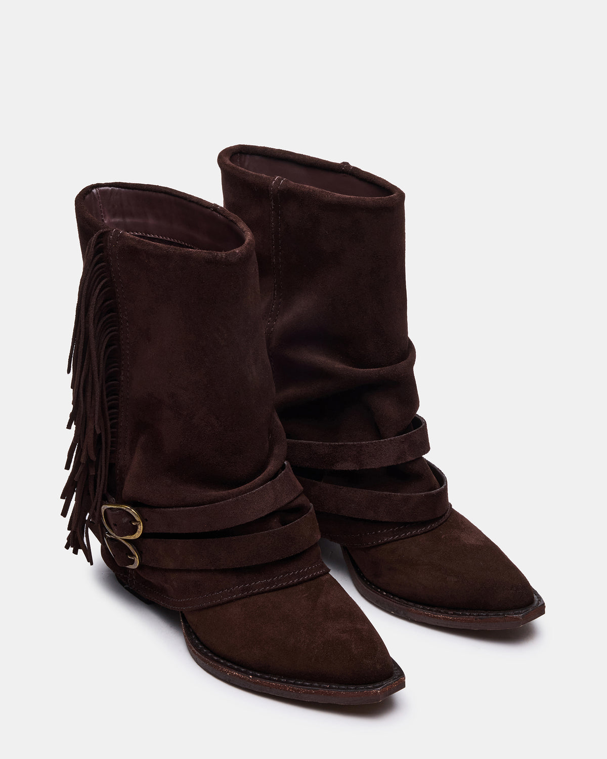 ANSEL Brown Suede Pointed-Toe Fold-Over Cuffed Women's Ankle Boot - Steve Madden