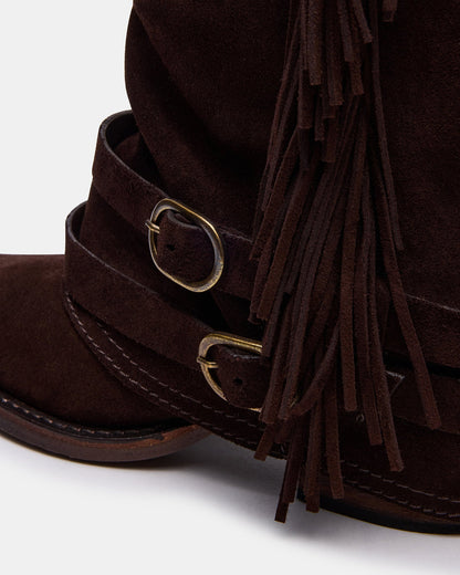 ANSEL Brown Suede Pointed-Toe Fold-Over Cuffed Women's Ankle Boot - Steve Madden
