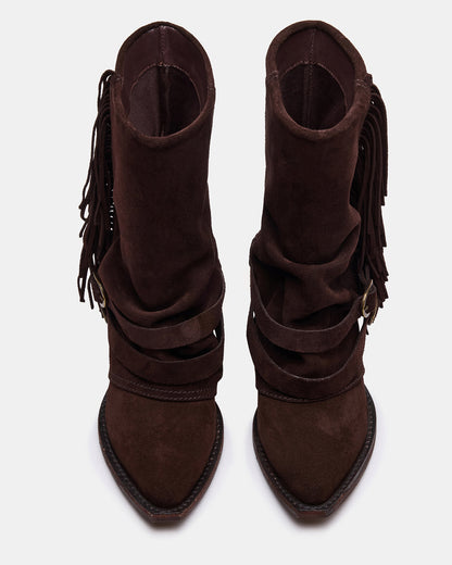 ANSEL Brown Suede Pointed-Toe Fold-Over Cuffed Women's Ankle Boot - Steve Madden