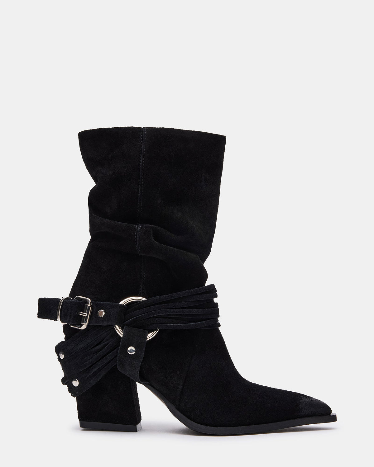 LAUPER Black Pointed-Toe Heeled Buckle Women's Ankle Boot - Steve Madden