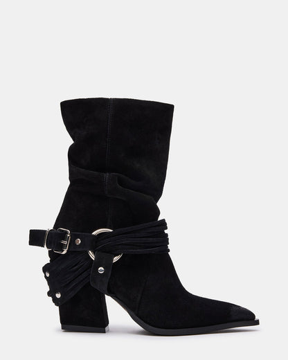 LAUPER Black Pointed-Toe Heeled Buckle Women's Ankle Boot - Steve Madden