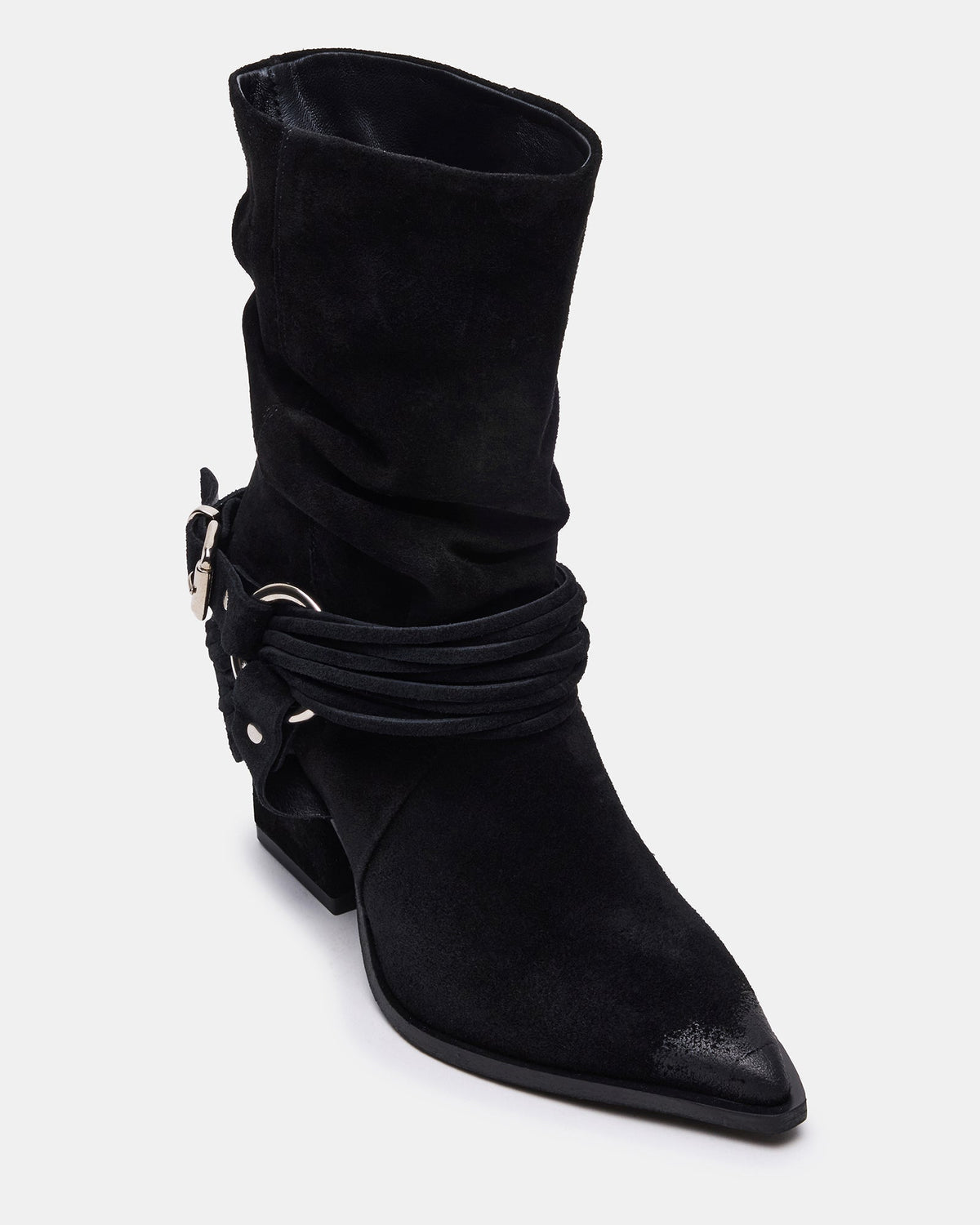 LAUPER Black Pointed-Toe Heeled Buckle Women's Ankle Boot - Steve Madden