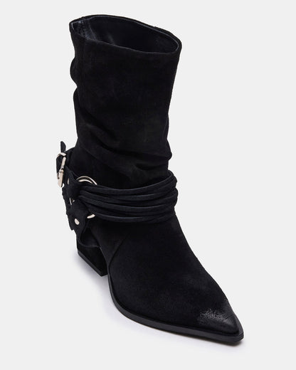 LAUPER Black Pointed-Toe Heeled Buckle Women's Ankle Boot - Steve Madden
