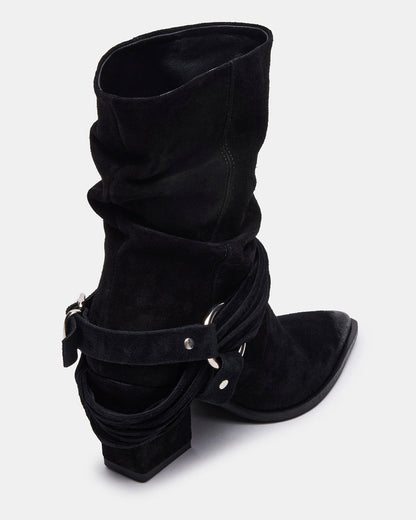 LAUPER Black Pointed-Toe Heeled Buckle Women's Ankle Boot - Steve Madden