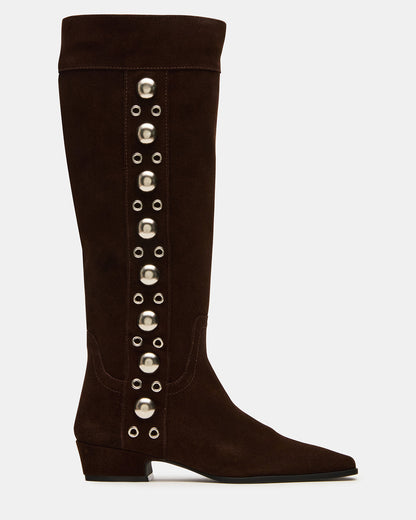 DINGO Brown Suede Studs Knee-High Square-Toe Women's Boot - Steve Madden