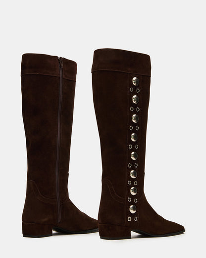 DINGO Brown Suede Studs Knee-High Square-Toe Women's Boot - Steve Madden