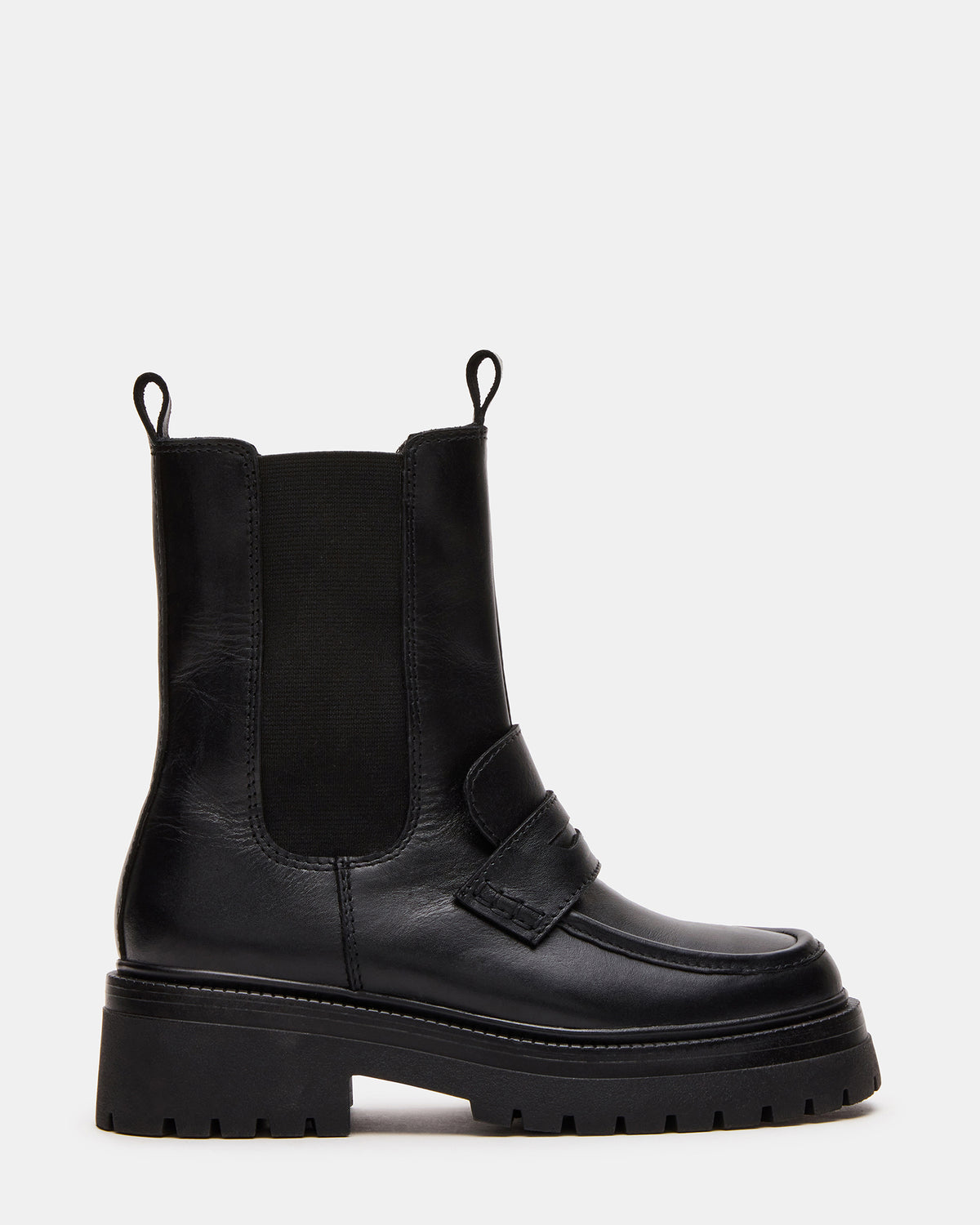 CONWAY Black Leather Platform Lug Chelsea Women's Ankle Boot - Steve Madden