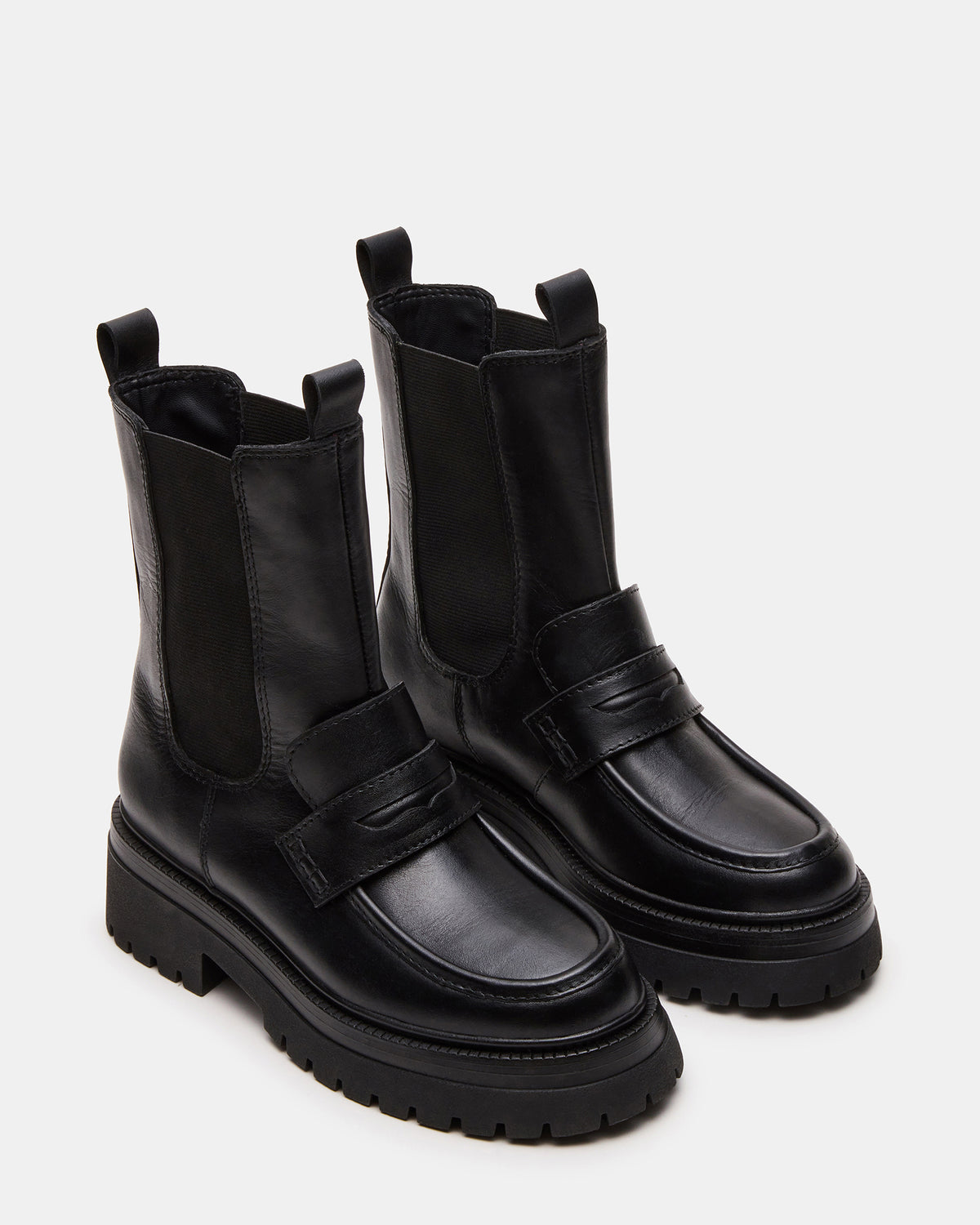 CONWAY Black Leather Platform Lug Chelsea Women's Ankle Boot - Steve Madden