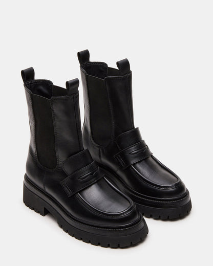CONWAY Black Leather Platform Lug Chelsea Women's Ankle Boot - Steve Madden
